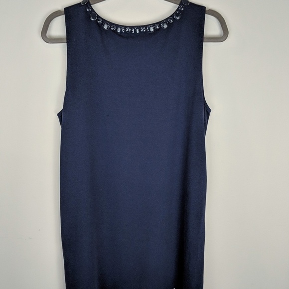 J. Crew Womens Embellished Sleeveless Shift Dress Size L Pockets Blue Career - Picture 2 of 5